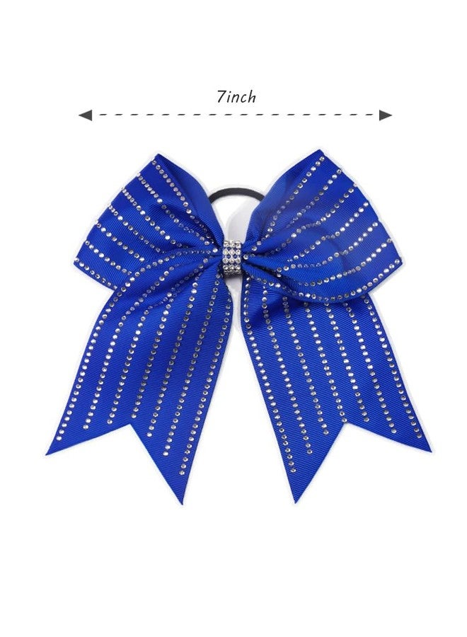 Yxiang Blue Large Cheer Bows for Girls Ponytail Holder Rhinestones Cheer Bows Elastic Hair Tie Bands for Cheerleading Teen Girls College Sports - Image 2